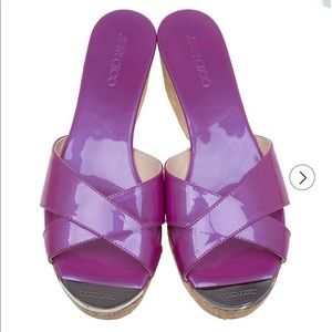 Jimmy Choo Patent Panna Cork Wedge Sandals